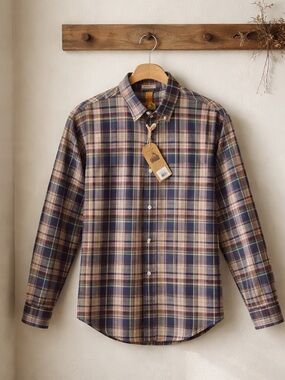 Tailor Vintage Plaid Button-Down Shirt in Navy, Cream, and Red Tones
